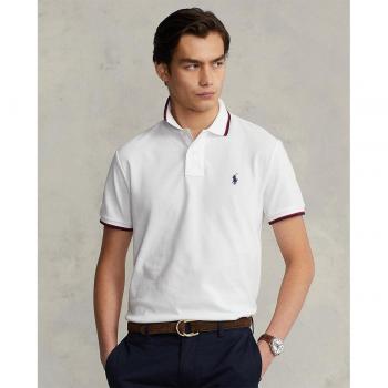 Polo Ralph Lauren PE22 Maglia a Manica Corta in Bianco con Tinta Unita e Ricamo a Bordo Righe