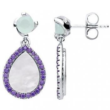 Silver Purple Pear Mother Pearl Halo Drop Earrings (Tears of Joy) – GVE623