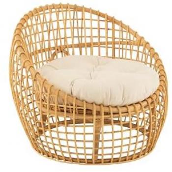 Lise Fauteuil Lounge Rotin Naturel, Coussin Beige