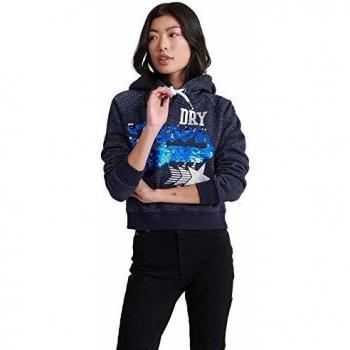 Mujer Sudadera con Capucha Superdry Boutique Star Azul Marino Plateado Brillante 42