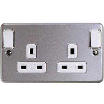 MK Metalclad Plus 2-Gang DP Socket K2945 with 13Amp Capacity, ALM, and Outboard Rockers