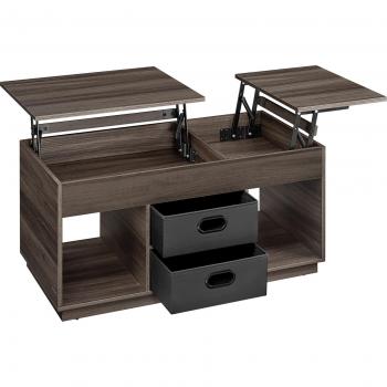 Table basse moderne avec double relevage et tiroirs marron cendré