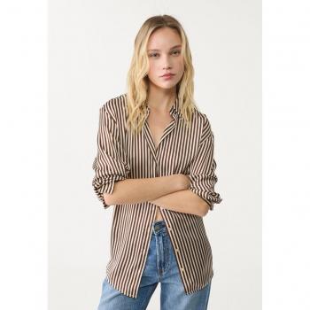 Satinato Luxe: Camicia Marrone L con colletto