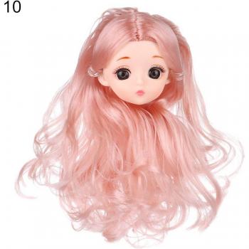 16cm Plastic Doll Head with Hair and 3D Eyes for Ball Joint Dolls