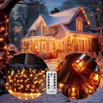 Luci decorative Natale 200 LED bianco caldo 20m con telecomando