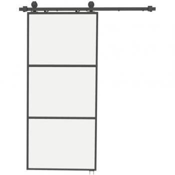Puerta corredera de acero y vidrio negro templado 91.4 × 4 × 203.2 cm (HOMCOM)