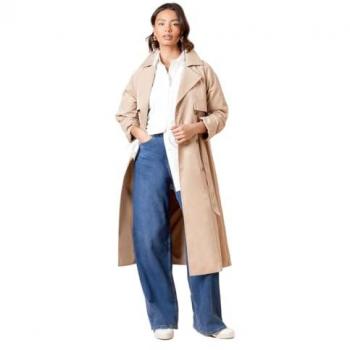 Longline Belted Trench Coat for Women