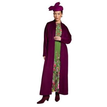 Coast Women's Lisa Tan Wine‑Tinted Skirted Coat, Size 14