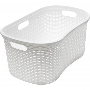 ADDIS LAUNDRY BASKET FAUX RATTAN CALICO LINEN 40 LITRE HIPSTER ORGANISER