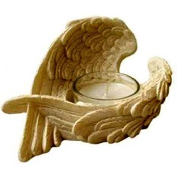 Angelic Winged White Votive Holder with Glass Detailing