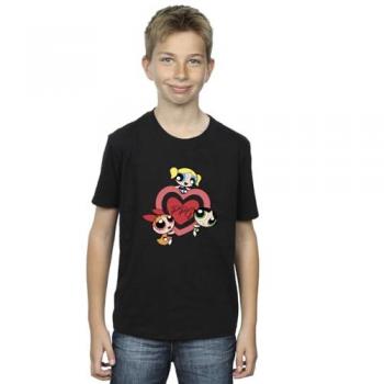 Boys’ Powerpuff Double Heart T‑Shirt – Black (Kids Size 3‑4)
