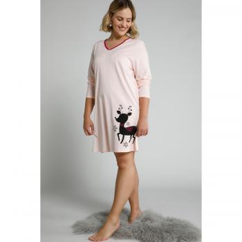 Maglia lunga rosa per donne: taglio capriolo, scollo a V, maniche lunghe – 56/58, cotone Ulla Popken