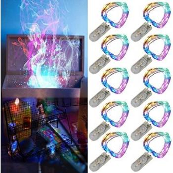 Multicolored 1 m Fairy LED Bundle – 10 LEDs, Silver Wire, Battery Operated, Waterproof