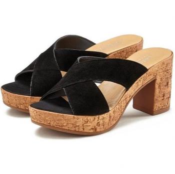 Lascana Pantolette – Damen Mule Schwarz, Ziegenleder Obermaterial, Gr. 38
