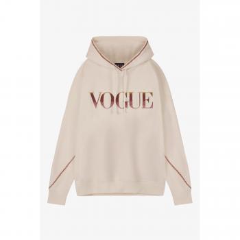 Felpa con cappuccio artigianale VOGUE crema con logo ricamato