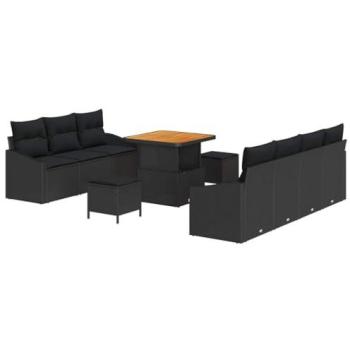Set de Canapés de Jardin 10 Pièces Noir Poly Acacia