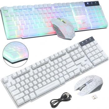 Pack clavier et souris gaming sans fil 2,4 GHz avec rétroéclairage RGB 2400 DPI pour PC, PS4 et Xbox One