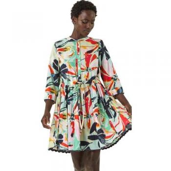 Chemise‑robe à boutons, imprimé romanesque abstrait, 100 % coton, taille 46, vert