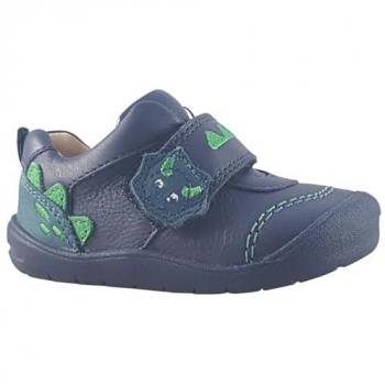 Dino Foot Navy Leather First Walking Shoes for Boys