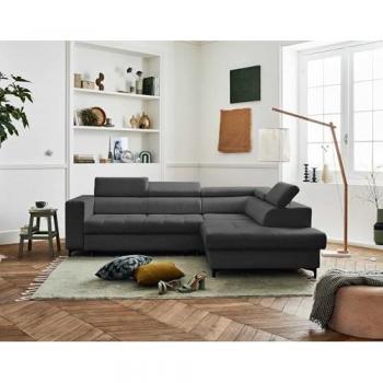 Lisa Design Olinda Ecksofa 5-Sitzer – Schlaffunktion, Bettkasten, verstellbare Kopfstützen – dunkelgrau