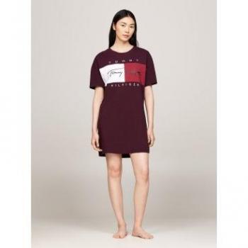 Tommy Hilfiger Women's Holiday T‑Shirt Dress – Burgundy Red (Size 10)