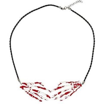 Collana di Halloween con mani scheletro insanguinate per donna