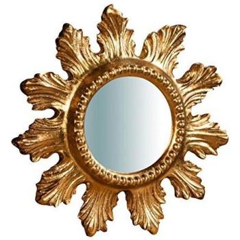Miroir mural inclinable en bois avec feuille d'or patinée, fait en Italie (L23XPR2,5XH23 cm)