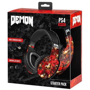 Pack de Auriculares Demon + Cable USB Dual + Grips Indeca (PS4)