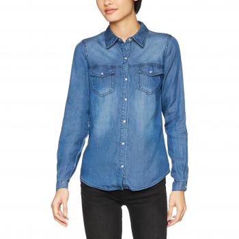 Chemise en denim VILA Bista à poches, taille XS, bleu foncé