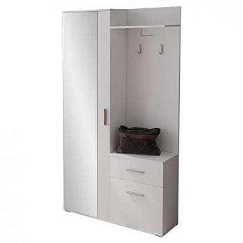 Stanton 103 Bureau d’accueil – Blanc – 195x97x30 cm – Miroir, stratifié – Prêt à installer
