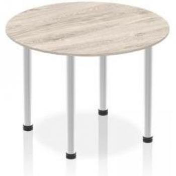 Impulse 1 m Diameter Round Table – Grey Oak Finish, Brushed Aluminium Post