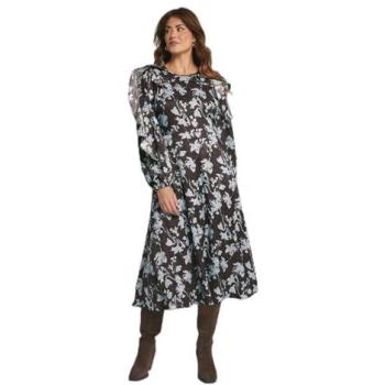 Women’s Mid-Length Wallis Chocolate Satin Dress with Floral Ruffles – Size 12