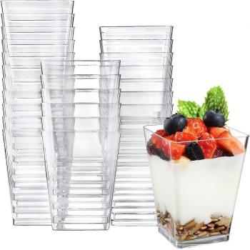 Envase para Postre y Aperitivo, Plástico Transparente, Tazas Cuadradas, 5