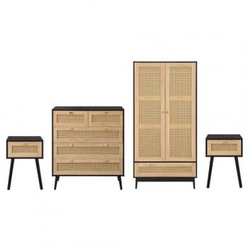 Birlea Rustic Wood Trio – Wardrobe, Drawer Chest, Bedside (Brown Finish)