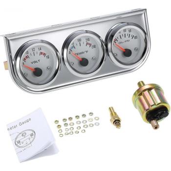 52MM Chrom 3 in 1 Messgerät Öl Druck Temperatur Voltmeter für Auto Motorrad