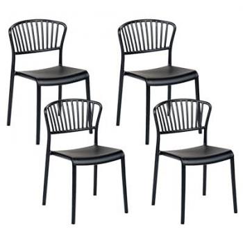 Conjunto de 4 sillas de comedor apilables de plástico negro para interior y exterior Gela