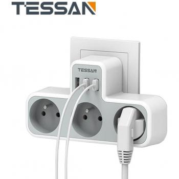 Adaptador TESSAN con 3 tomas FR y 3 USB para oficina