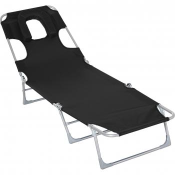 Espreguiçadeira Jardim Reclinável Dobravel Outsunny 182x56x24,5 cm – Cor Preta