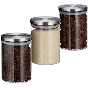 Set di Barattoli in Vetro, 3 Pezzi, Ermetici, 600 ml, Coperchio in Acciaio Inox