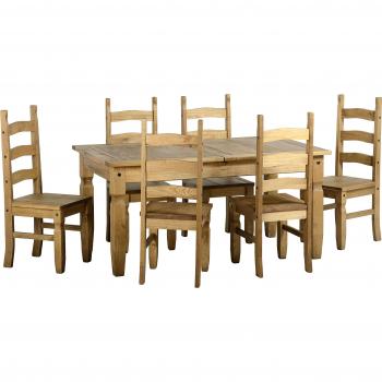 Distressed Waxed Pine Corona Extending Dining Set by Seconique