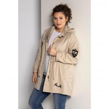 Brown Plus Size Hooded Parka with Embroidery for Women, Sizes 32/34