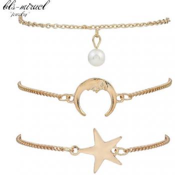 Tobilleras artesanales Luna Vintage, joyería dorada para mujer BA-182