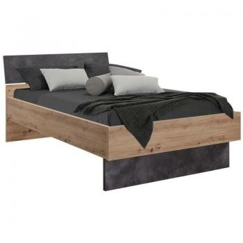 Cama Italiana Simple y Media con Cabecera, 127 x 215 x h91 cm, Color Roble con Acabados Grises