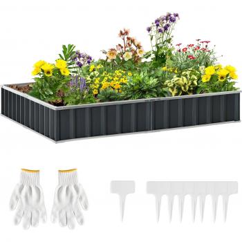 Outsunny Metal Raised Garden Bed, DIY Large Steel Planter Box, No Bottom with Gloves for Backyard Gardening, 258cm x 90cm
