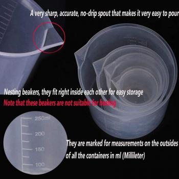 Kit d'outils de mesure en plastique – 5 bocaux (50 ml, 100 ml, 250 ml, 500 ml, 1 L)