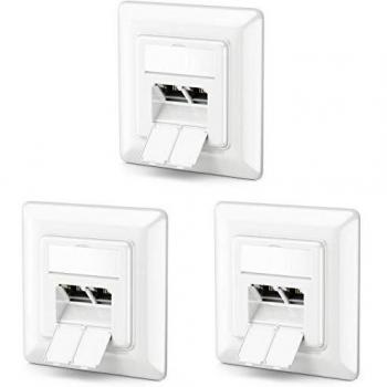 DeleyCON 3x CAT6a Netzwerkdose 2x RJ45 Buchse Geschirmt Unterputz Montage 10 Gbit Ethernet