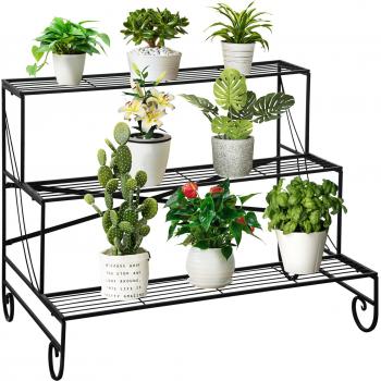 Soporte de Plantas de Metal 3 Niveles Escalera 95x63x72 cm Negro
