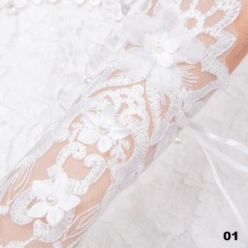 Accessoires Noces – Gants Blancs à Dentelle sans Doigts, Fleur et Strass