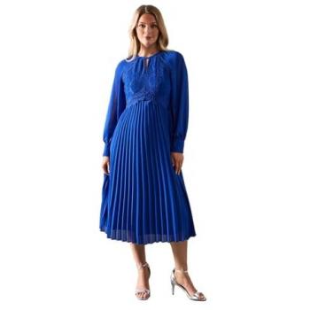 Petite Women's Premium Lace Insert Pleated Midaxi Dress