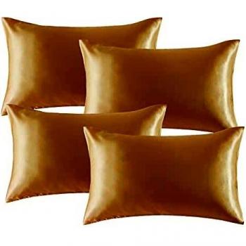 Bedsure Silk Pillowcase Set for Hair and Skin, Pack of 4, Standard Size (50 x 75 cm), Champagne